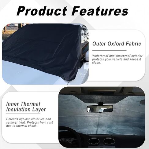 Car Front Windshield Cover for Ice and Snow, Oxford Fabric Waterproof Car Frost Guard Windshield Cover, Easy Install, Auto Winter Accessories for SUV Pickup Trucks 65.35" x 41.34 " in Kuwait