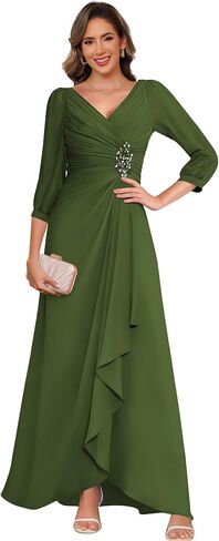 Modest 3/4 Sleeve Mother of The Bride Dresses Chiffon Ruffle A Line Black Pleated Formal Evening Gowns with Slit Size for Wedding 12 in Saudi Arabia