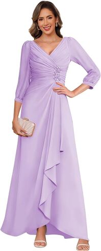 Modest 3/4 Sleeve Mother of The Bride Dresses Chiffon Ruffle A Line Black Pleated Formal Evening Gowns with Slit Size for Wedding 12 in Saudi Arabia