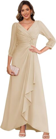 Modest 3/4 Sleeve Mother of The Bride Dresses Chiffon Ruffle A Line Black Pleated Formal Evening Gowns with Slit Size for Wedding 12 in Saudi Arabia