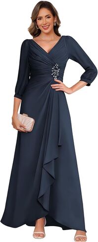 Modest 3/4 Sleeve Mother of The Bride Dresses Chiffon Ruffle A Line Black Pleated Formal Evening Gowns with Slit Size for Wedding 12 in Saudi Arabia