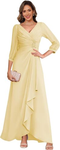 Modest 3/4 Sleeve Mother of The Bride Dresses Chiffon Ruffle A Line Black Pleated Formal Evening Gowns with Slit Size for Wedding 12 in Saudi Arabia