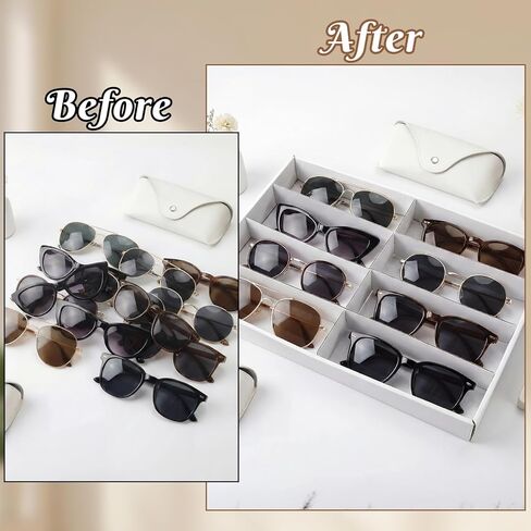 4 عبوات من صواني منظم النظارات الشمسية، 8 فتحات بيضاء لصناديق تخزين النظارات، حافظات عرض متعددة الوظائف، قابلة للتكديس لتخزين درج عرض النظارات الشمسية للنساء والرجال والساعات والمجوهرات المنزلية ومتجر البيع بالتجزئة in Kuwait
