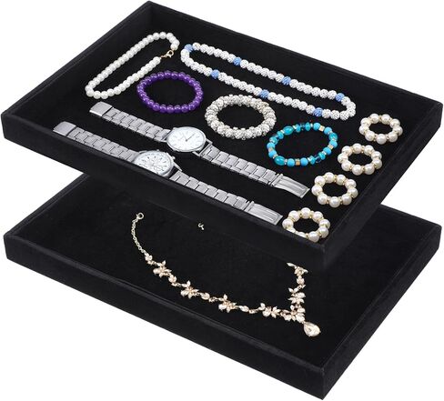 6 Pcs Velvet Stackable Jewelry Tray, Jewelry Organizer and Display for Bracelets Rings Earrings Necklaces, for Drawer and Countertop Showcase, Black in Saudi Arabia