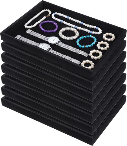 6 Pcs Velvet Stackable Jewelry Tray, Jewelry Organizer and Display for Bracelets Rings Earrings Necklaces, for Drawer and Countertop Showcase, Black in Saudi Arabia
