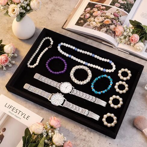 6 Pcs Velvet Stackable Jewelry Tray, Jewelry Organizer and Display for Bracelets Rings Earrings Necklaces, for Drawer and Countertop Showcase, Black in Saudi Arabia
