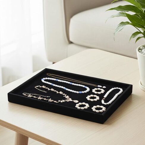 6 Pcs Velvet Stackable Jewelry Tray, Jewelry Organizer and Display for Bracelets Rings Earrings Necklaces, for Drawer and Countertop Showcase, Black in Saudi Arabia