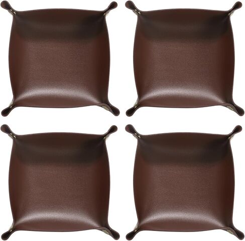 HARFINGTON 4pcs PU Leather Valet Tray Unisex Folding Small Catchall Tray Portable Entryway Table Tray Nightstand Bedside Desk Tray for Key Wallet Watch Coin Jewelry Dice, Brown in Saudi Arabia