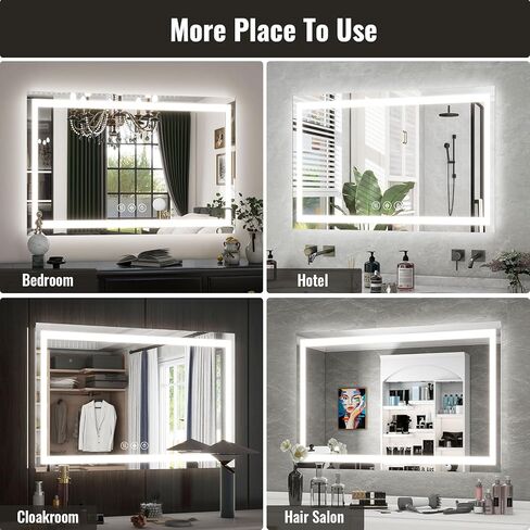 مرآة حمام LED مقاس 26 × 38 بوصة مع أضواء للجدار - إضاءة خلفية + إضاءة أمامية، 3 أوضاع ألوان، مضادة للضباب، زجاج مقسى - مرآة زينة حديثة مثبتة على الحائط in Kuwait