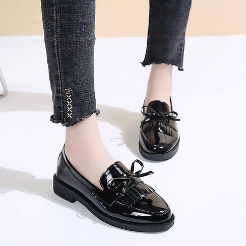 Tassel Loafers for Women's Patent Leather Low Chunky Heel Bow Dress Shoes Fashion Slip-On Block Heel Slip-On Uniform Office Office Shoes in Saudi Arabia