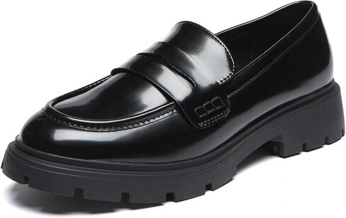 Black Penny Loafers for Women Chunky Platform Leather Loafers Office Work Business Casual Comfortable School Dressy Fashion JK Uniform Slip-On Shoes in Saudi Arabia
