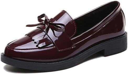 Tassel Loafers for Women's Patent Leather Low Chunky Heel Bow Dress Shoes Fashion Slip-On Block Heel Slip-On Uniform Office Office Shoes in Saudi Arabia