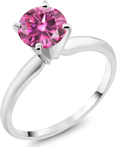 Gem Stone King 14K White Gold Personalized and Customized Solitaire 4-Prong Engagement Ring For Women | Round 6MM | Gemstone Birthstone | Wedding Engagement Anniversary Promise Ring For Women in Saudi Arabia