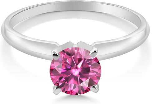 Gem Stone King 14K White Gold Personalized and Customized Solitaire 4-Prong Engagement Ring For Women | Round 6MM | Gemstone Birthstone | Wedding Engagement Anniversary Promise Ring For Women in Saudi Arabia