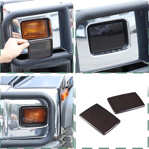غطاء مصباح إشارة الانعطاف الأمامي PIUGILH متوافق مع الملحقات الخارجية Hummer H2 2003-2009، زخرفة حماية ضوء إشارة الانعطاف باللون الأسود المدخن، قطعتان in Saudi Arabia