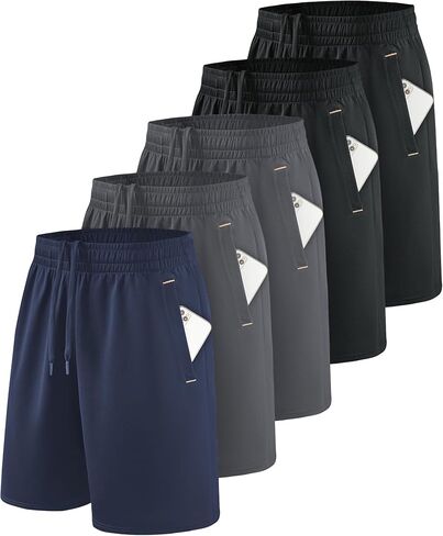 مجموعة من 5 شورتات رياضية للرجال من ليتل بيوتي مع جيوب، شورت سريع الجفاف لتمارين كرة السلة والجري in Kuwait