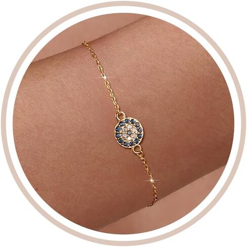SUYACS Gold Evil Eye Bracelet for Women 925 Sterling Silver Small Blue Cubic Zirconia Eye Link Bracelet Tears of Angels Friendship Charm Chain Bracelet Jewelry Christmas Gifts to Daughter Friends in Saudi Arabia