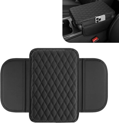 Upgraded Car Center Console Cover, Microfiber Leather Armrest Cover Cushion with 2 Storage Bags, Scratch-resistant Armrest Storage Box, Universal Car Interior Protector Accessories (Black) in Saudi Arabia