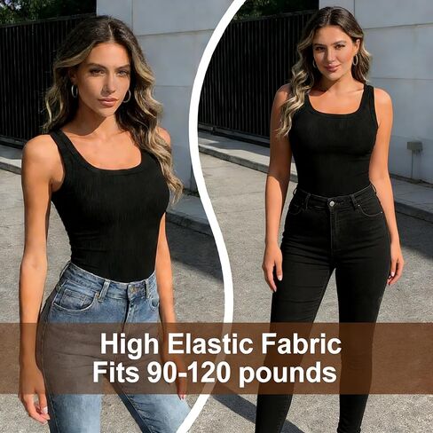 Women's Ribbed Sleeveless Top Racerback Tank for Summer, Slim Fit Stretch Basic Wardrobe Essential for Casual Outfits, Lounge, and Light Layering - One Size Black in Saudi Arabia