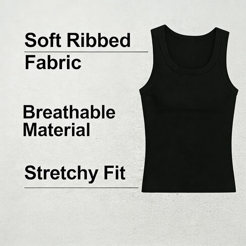 Women's Ribbed Sleeveless Top Racerback Tank for Summer, Slim Fit Stretch Basic Wardrobe Essential for Casual Outfits, Lounge, and Light Layering - One Size Black in Saudi Arabia
