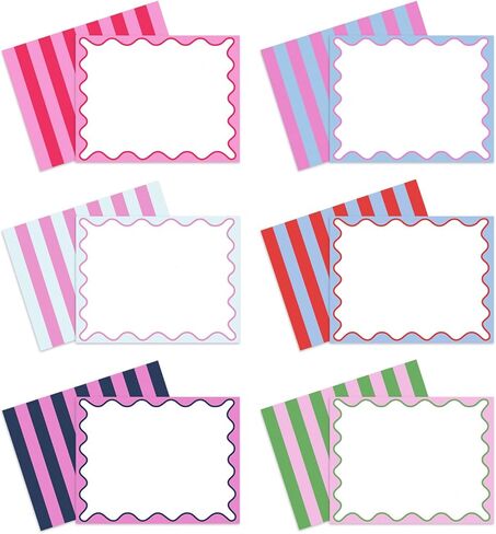 Whaline 24 Pack Stripe Stationery Cards with Envelopes Blank Thank You Note Cards Scalloped Print Greeting Card for Baby Shower Birthday Invitations Supplies in Saudi Arabia