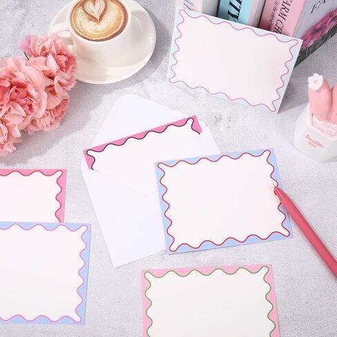 Whaline 24 Pack Stripe Stationery Cards with Envelopes Blank Thank You Note Cards Scalloped Print Greeting Card for Baby Shower Birthday Invitations Supplies in Saudi Arabia