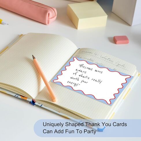Whaline 24 Pack Stripe Stationery Cards with Envelopes Blank Thank You Note Cards Scalloped Print Greeting Card for Baby Shower Birthday Invitations Supplies in Saudi Arabia