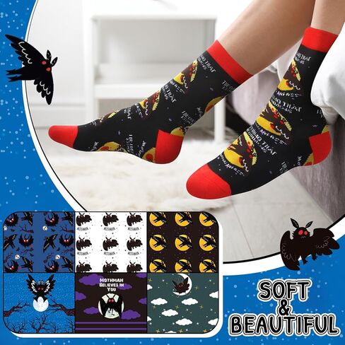 6 Pairs Mothman Socks Crew Adult Sock Novelty Cotton Crew Socks for Men Women Adult Ideas Family Friends Funny Christmas Father's Day Stuff Gifts in Saudi Arabia