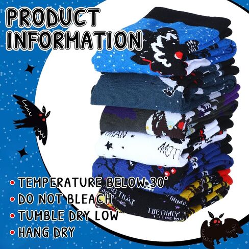 6 Pairs Mothman Socks Crew Adult Sock Novelty Cotton Crew Socks for Men Women Adult Ideas Family Friends Funny Christmas Father's Day Stuff Gifts in Saudi Arabia