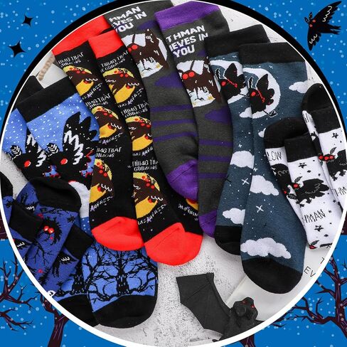 6 Pairs Mothman Socks Crew Adult Sock Novelty Cotton Crew Socks for Men Women Adult Ideas Family Friends Funny Christmas Father's Day Stuff Gifts in Saudi Arabia
