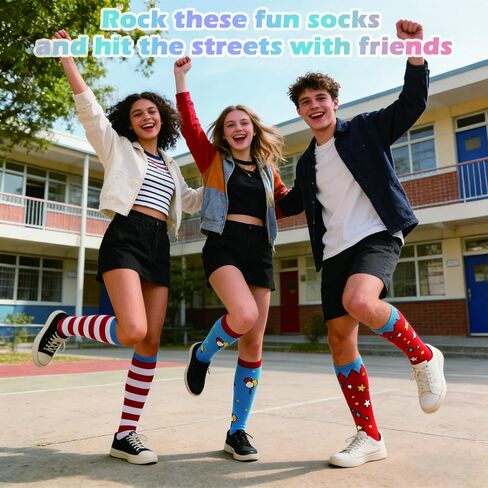 3 أزواج من جورب فيلم مضحك باللونين الأحمر والأبيض مخطط جوارب طويلة إلى الركب، شخصيات الكتاب المجنون، إكسسوارات أزياء القطط للحفلات in Kuwait