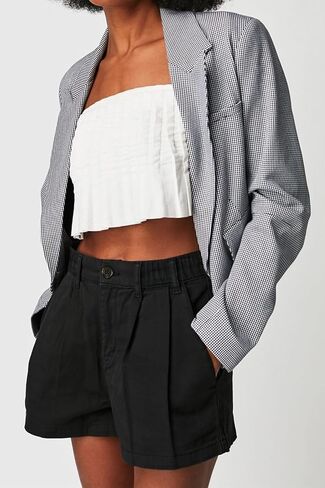 Allimy Womens 2026 Casual Summer Elastic Waist High Waist Pleated Button Zipped Shorts Wide Leg Trousers with Pockets in Saudi Arabia