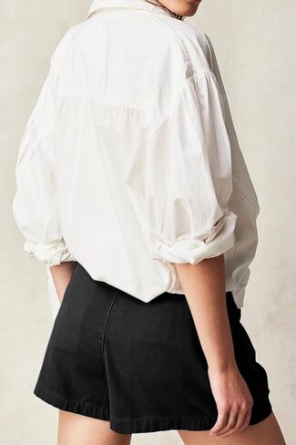 Allimy Womens 2026 Casual Summer Elastic Waist High Waist Pleated Button Zipped Shorts Wide Leg Trousers with Pockets in Saudi Arabia