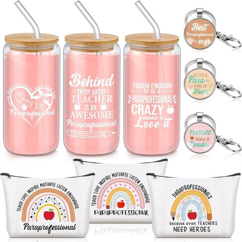 9 Pcs Activity Professionals Week Gift for Women 16 oz Glass Cup Cosmetic Bag with Zipper Appreciation Keychains Bulk for Activity Director Assistant Team Coworker Stuff Thank You Gifts in Saudi Arabia