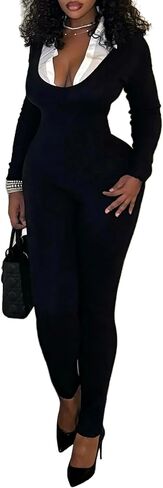 جمبسوت مثير للنساء بأكمام طويلة وياقة صناعية، قطعة واحدة من ملابس النادي للنساء المثيرة in Kuwait