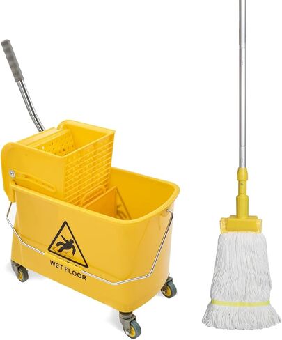 Commercial Mop Bucket with Side Press Wringer on Wheels, 35Qt,Yellow Including One Commercial Mop in Saudi Arabia