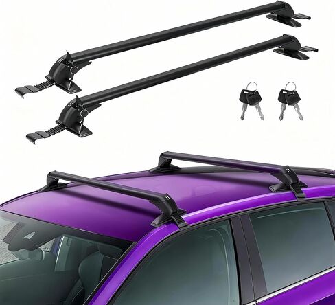 رف سقف السيارة العالمي مقاس 43 بوصة، قضبان متقاطعة لسقف السيارة من الألومنيوم قابلة للتعديل مع قفل مضاد للسرقة لمعظم المركبات بدون حاجز جانبي للسقف، سعة تحميل 165 رطلًا in Kuwait