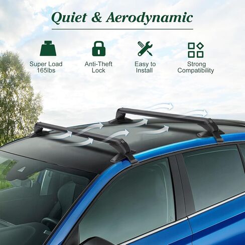 رف سقف السيارة العالمي مقاس 43 بوصة، قضبان متقاطعة لسقف السيارة من الألومنيوم قابلة للتعديل مع قفل مضاد للسرقة لمعظم المركبات بدون حاجز جانبي للسقف، سعة تحميل 165 رطلًا in Kuwait