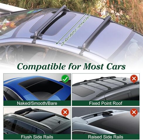 رف سقف السيارة العالمي مقاس 43 بوصة، قضبان متقاطعة لسقف السيارة من الألومنيوم قابلة للتعديل مع قفل مضاد للسرقة لمعظم المركبات بدون حاجز جانبي للسقف، سعة تحميل 165 رطلًا in Kuwait