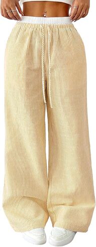 سروال بوكسر مطاطي عالي الخصر مخطط للنساء مع جيوب in Kuwait