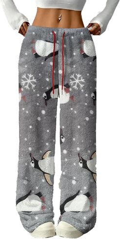Womens Fuzzy Pajama Pants Cute Plush Sleep Pants Cozy Fleece Loungewear Bottoms Warm Lounge Pants in Saudi Arabia