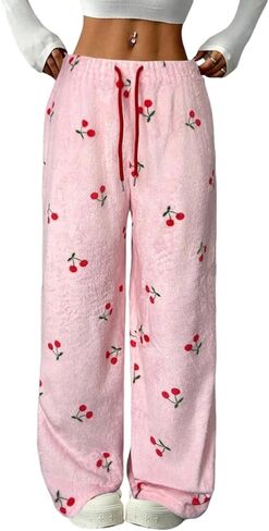 Womens Fuzzy Pajama Pants Cute Plush Sleep Pants Cozy Fleece Loungewear Bottoms Warm Lounge Pants in Saudi Arabia