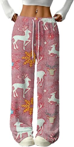 Womens Fuzzy Pajama Pants Cute Plush Sleep Pants Cozy Fleece Loungewear Bottoms Warm Lounge Pants in Saudi Arabia