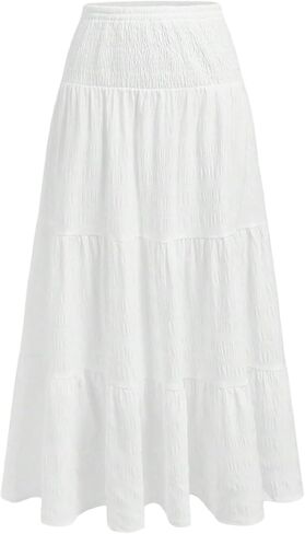 تنورة طويلة نسائية صيفية مكشكشة من SOLY HUX، تنورة طويلة بخصر مطاطي على شكل حرف A، تنانير طويلة للعطلات in Kuwait