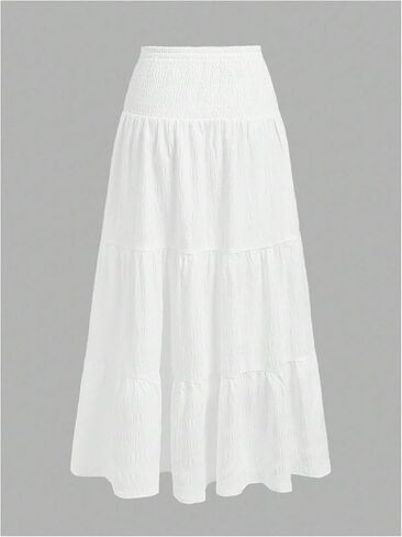 SOLY HUX Women's Summer Ruffle Maxi Skirt Shirred Elastic Waist A Line Flowy Vacation Long Skirts in Saudi Arabia