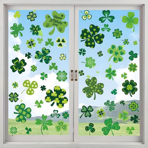 St. Patricks Day Window Clings Decorations - Double Sided Shamrock Window Stickers - 117 Pcs Reusable Static Decals for Home, Office, Classroom & Car Party Supplies (Glue-Free) in Kuwait