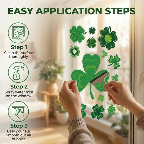 St. Patricks Day Window Clings Decorations - Double Sided Shamrock Window Stickers - 117 Pcs Reusable Static Decals for Home, Office, Classroom & Car Party Supplies (Glue-Free) in Saudi Arabia