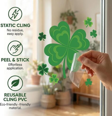 St. Patricks Day Window Clings Decorations - Double Sided Shamrock Window Stickers - 117 Pcs Reusable Static Decals for Home, Office, Classroom & Car Party Supplies (Glue-Free) in Saudi Arabia