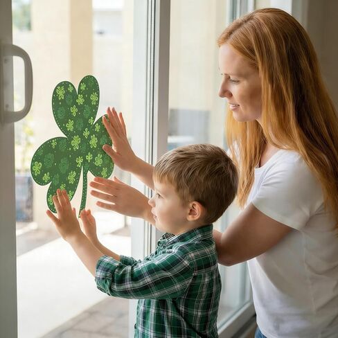 St. Patricks Day Window Clings Decorations - Double Sided Shamrock Window Stickers - 117 Pcs Reusable Static Decals for Home, Office, Classroom & Car Party Supplies (Glue-Free) in Saudi Arabia