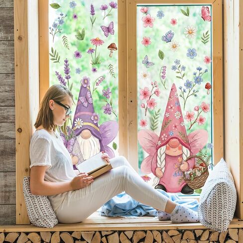 Xzentira ورقتان من ملصقات النوافذ الكبيرة الربيعية، ملصقات نافذة جنوم، لمستلزمات حفلات الربيع وديكورات نافذة عيد الفصح وديكورات أعياد الميلاد in Kuwait